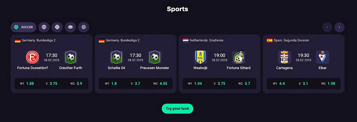 WinSpirit sportsbook banner displaying live odds, upcoming matches, and betting markets
