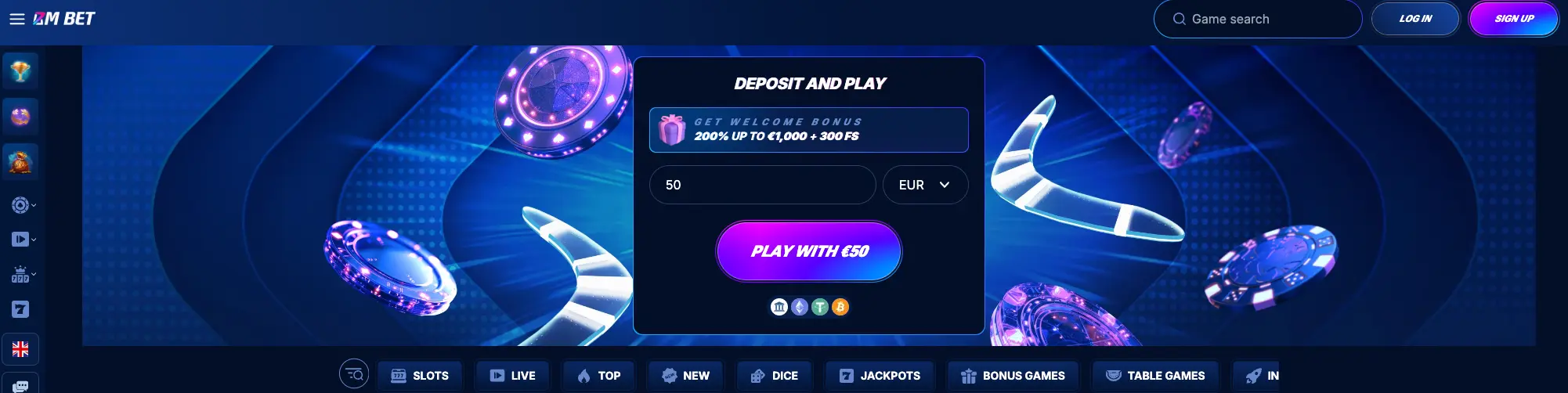 Bm.bet crypto casino homepage